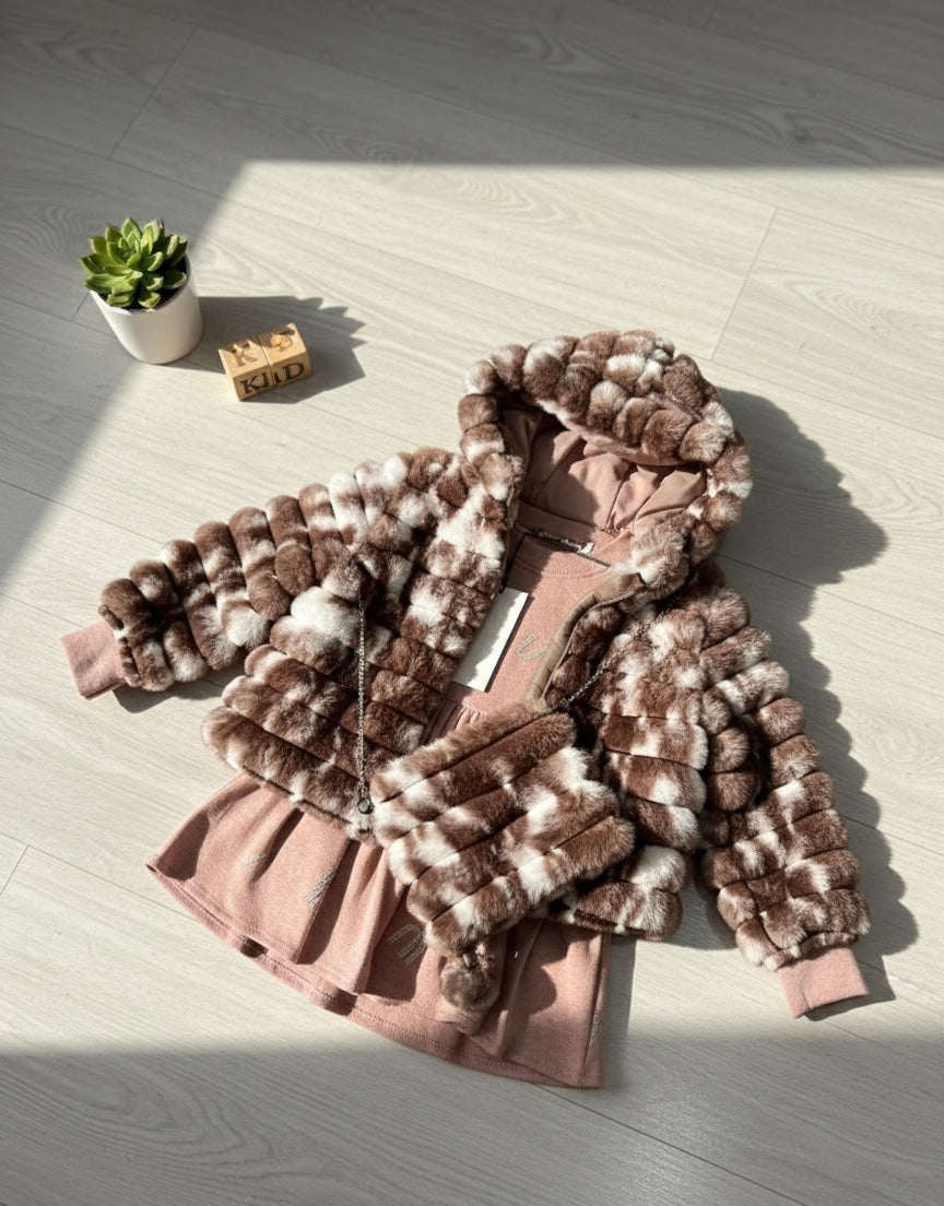 Ensemble fille 5 pièces avec manteau en fausse fourrure – Look chic et hivernal