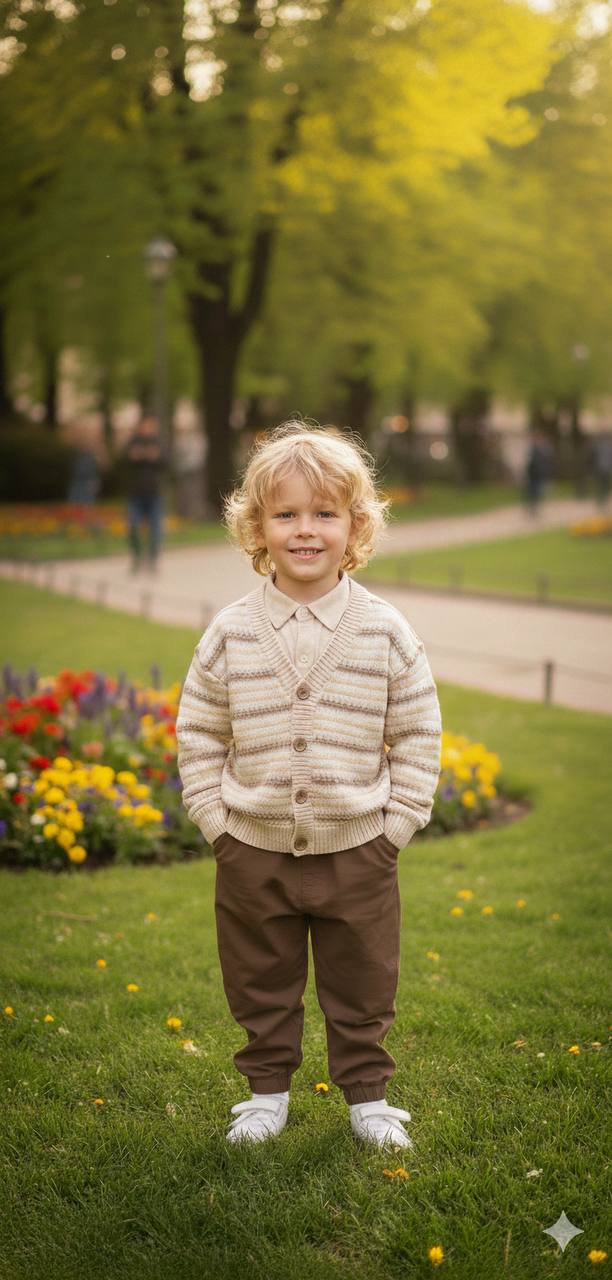 Ensemble Enfant Élégant – Cardigan Rayé et Pantalon Confortable