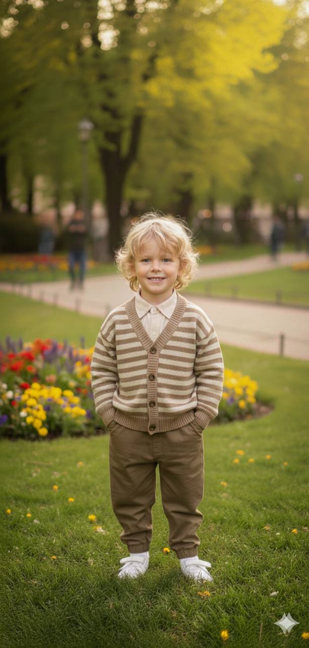 Ensemble Enfant Élégant – Cardigan Rayé et Pantalon Confortable