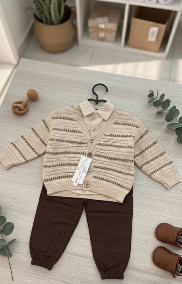 Ensemble Enfant Élégant – Cardigan Rayé et Pantalon Confortable
